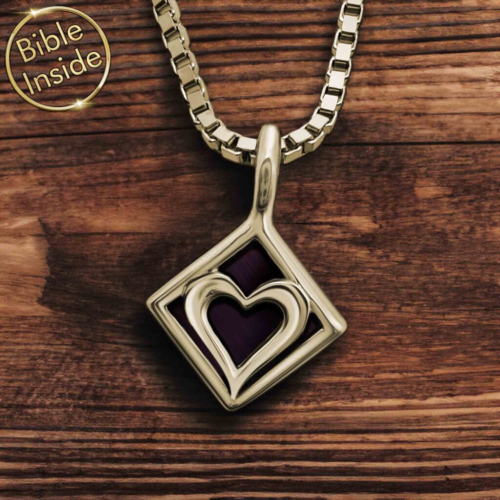 Christian Jewellery for Women Elegant Gold Square with Heart Design by My Nano Jewelry