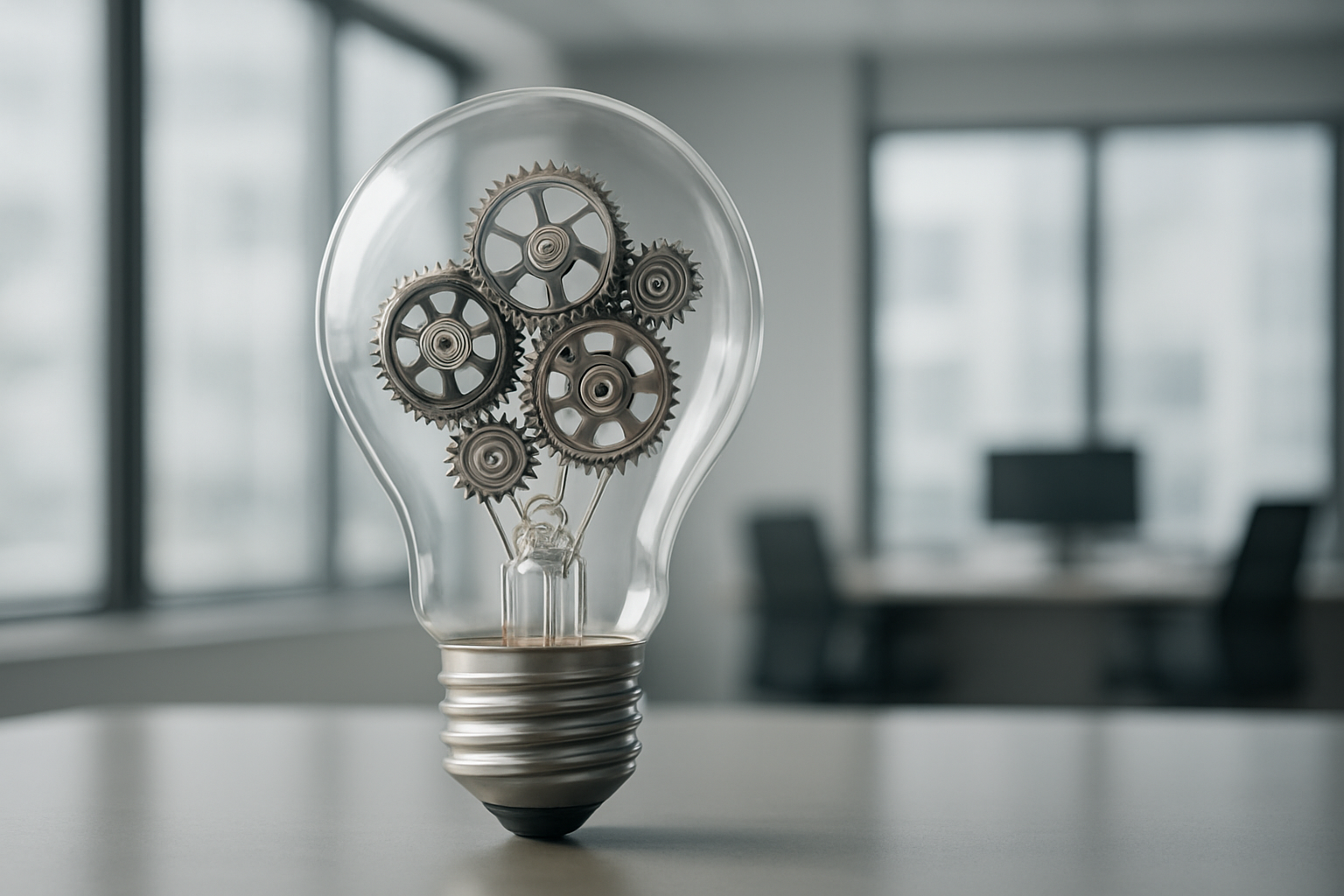 A light bulb filled with gears symbolizing innovation and creativity in business.